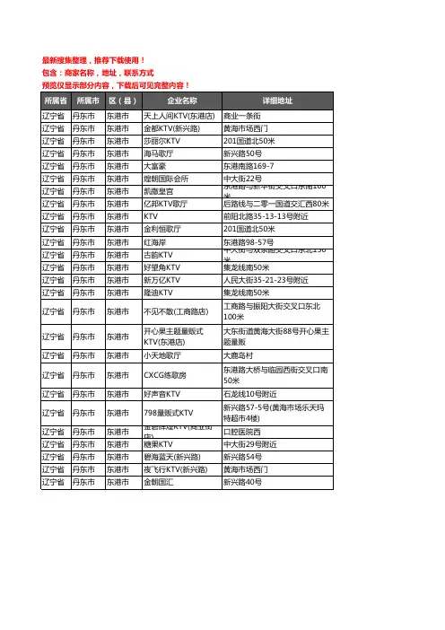 新版辽宁省丹东市东港市KTV企业公司商家户名录单联系方式地址大全26家
