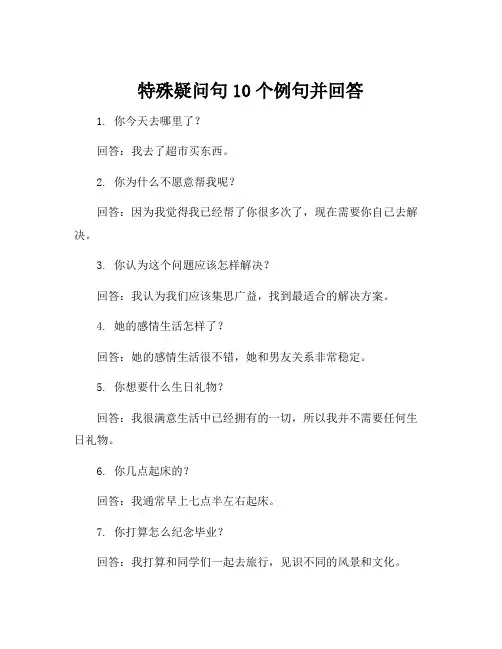 特殊疑问句10个例句并回答