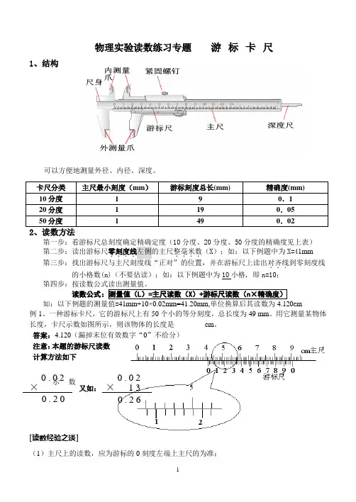 物理实验读数练习专题----游标卡尺和螺旋测微器(有答案)汇总