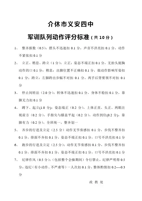军训队列动作评分标准
