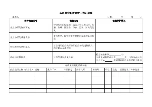 药店营业场所养护工作记录表