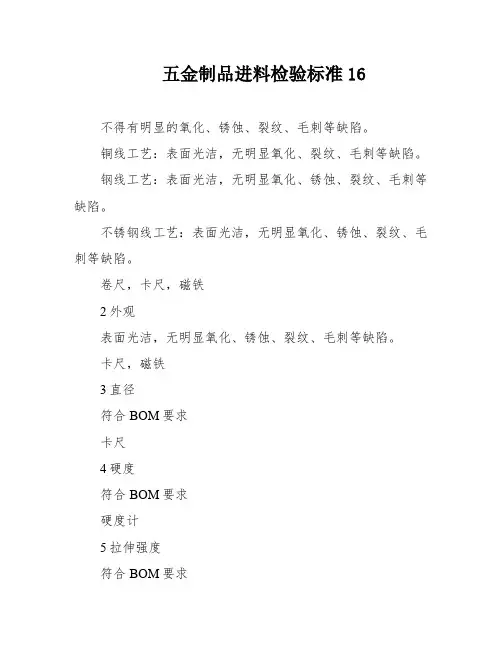五金制品进料检验标准16