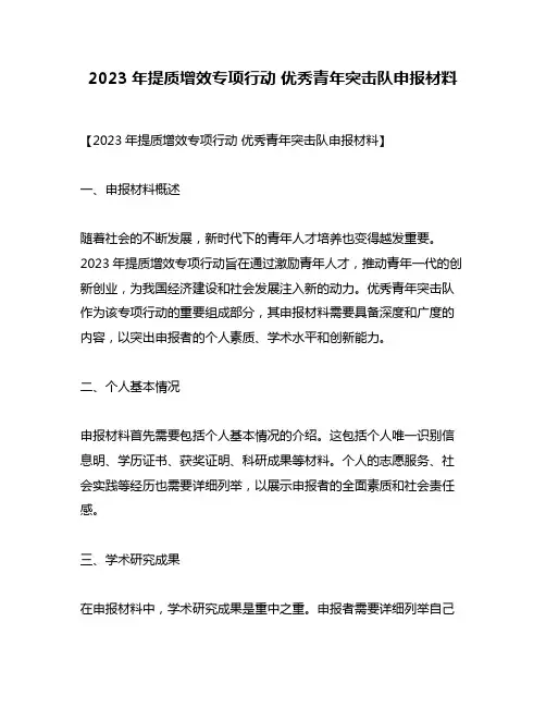 2023年提质增效专项行动 优秀青年突击队申报材料