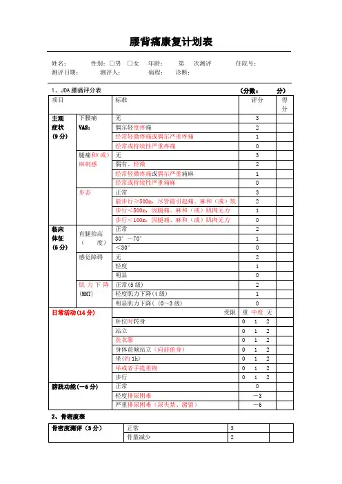 腰背痛康复计划表