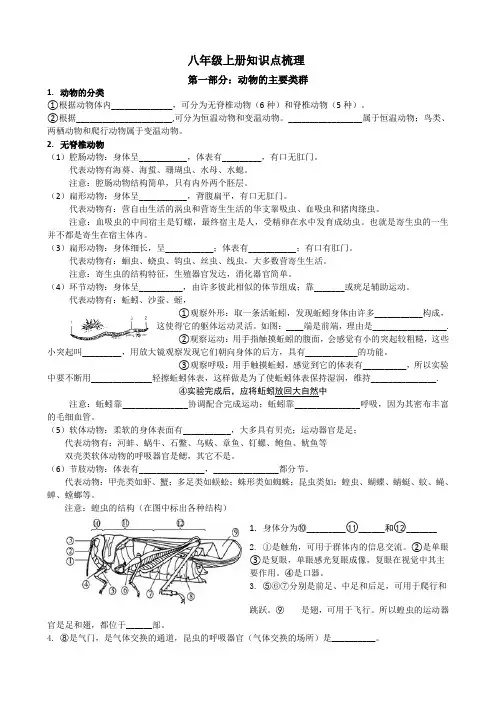 2021年生物中考知识点梳理八年级上册--主要的动物类群+
