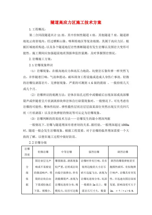 隧道高应力区施工技术方案
