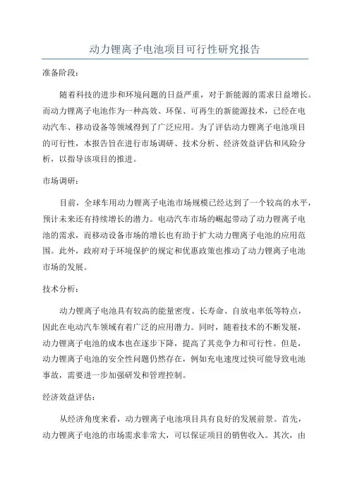 动力锂离子电池项目可行性研究报告