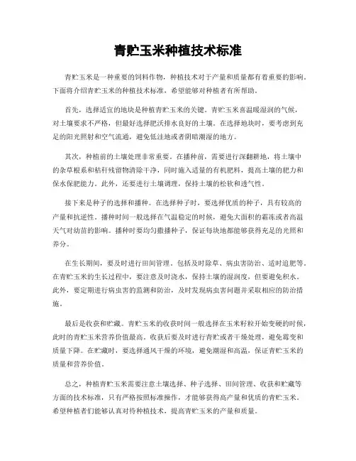 青贮玉米种植技术标准