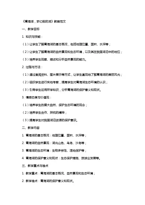 《青海湖,梦幻般的湖》教案范文