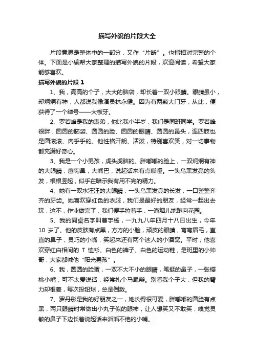 描写外貌的片段大全