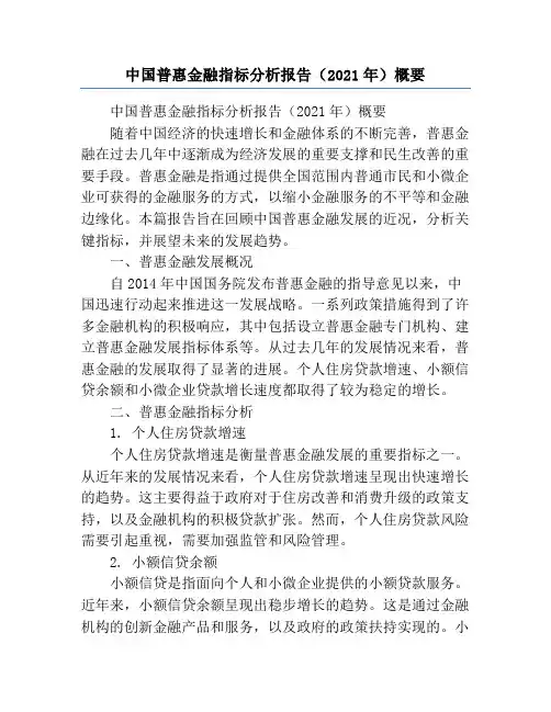 中国普惠金融指标分析报告(2021年)概要