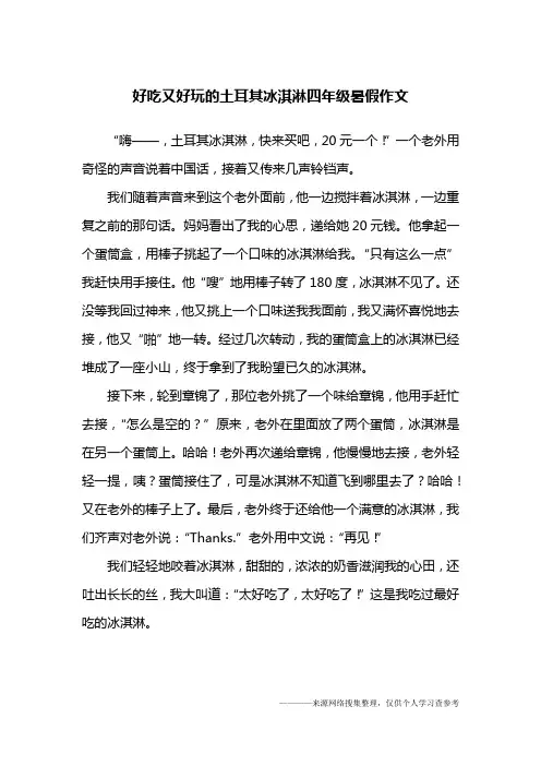 好吃又好玩的土耳其冰淇淋四年级暑假作文