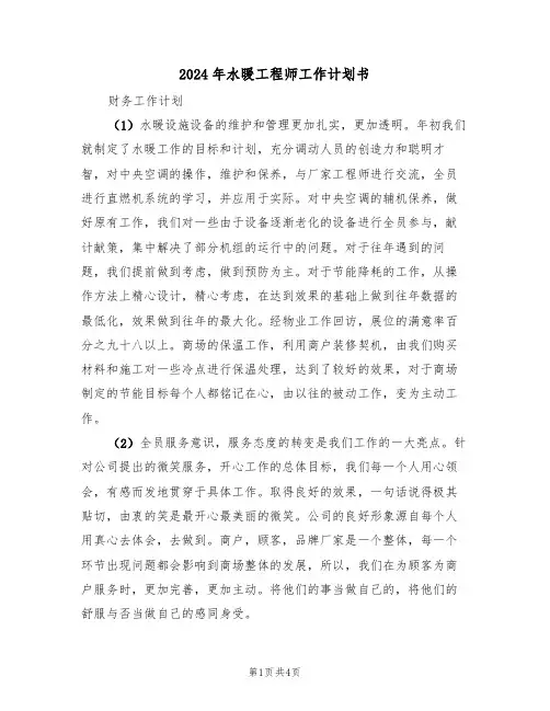 2024年水暖工程师工作计划书(二篇)