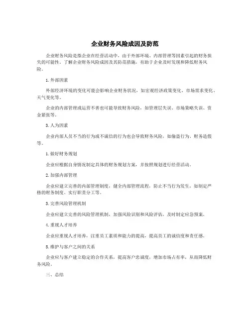 企业财务风险成因及防范