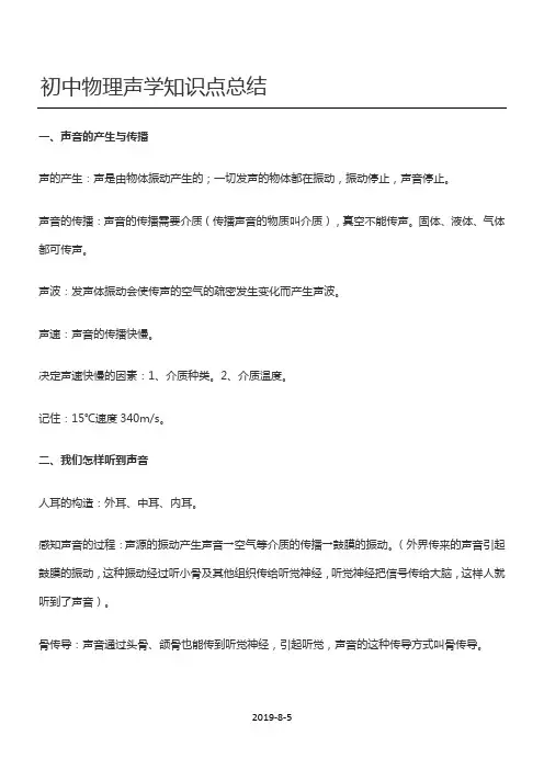 初中物理声学知识点总结