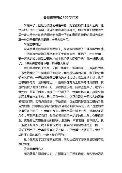 暑假趣事周记400字作文