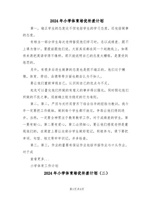 2024年小学体育培优补差计划（二篇）