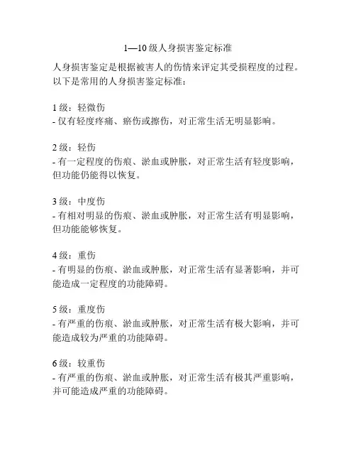 1—10级人身损害鉴定标准