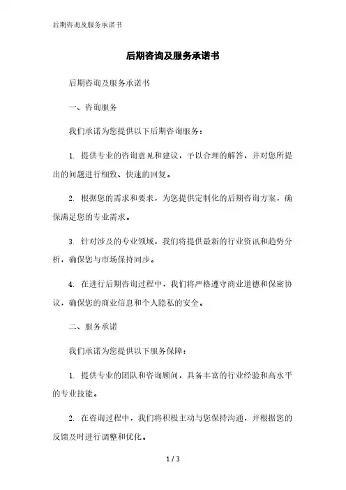 后期咨询及服务承诺书范文精简处理