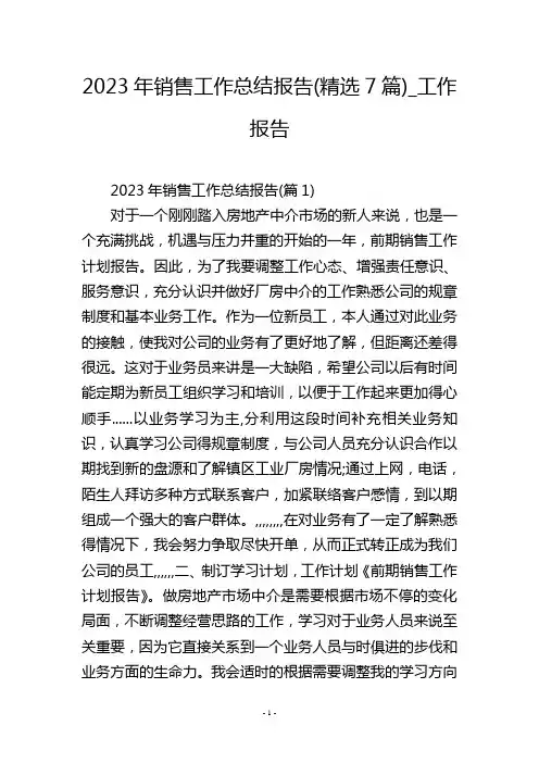2023年销售工作总结报告(精选7篇)_工作报告