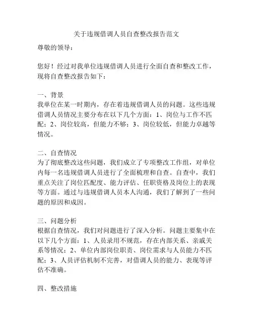 关于违规借调人员自查整改报告范文