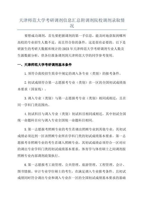 天津师范大学考研调剂信息汇总附调剂院校调剂录取情况