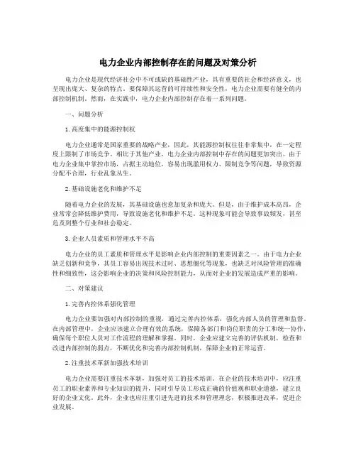 电力企业内部控制存在的问题及对策分析
