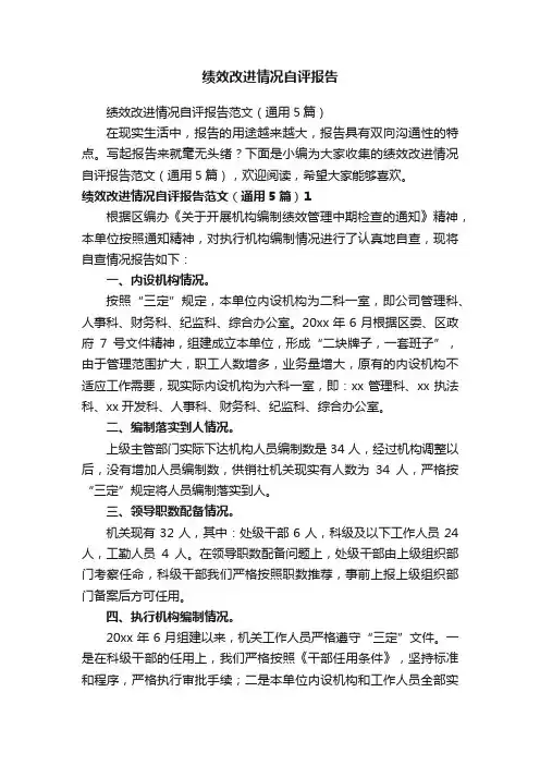 绩效改进情况自评报告