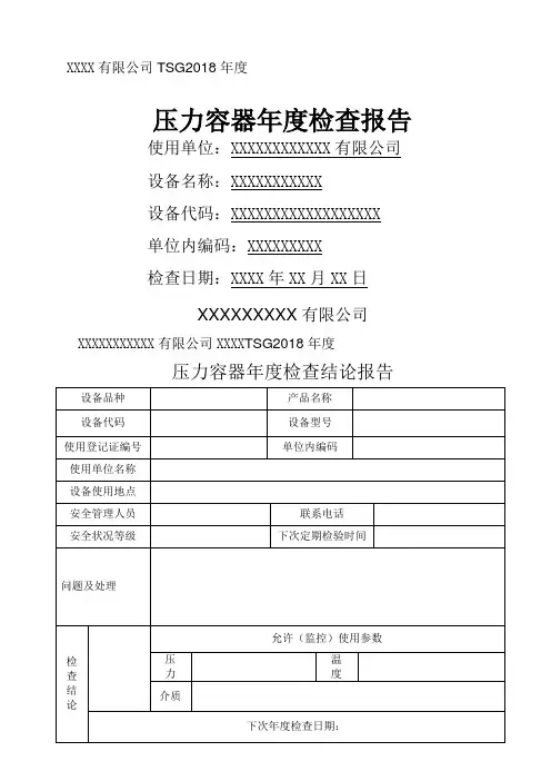 特种设备压力容器年度检查报告(自检)