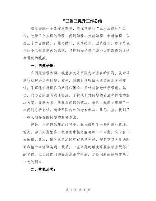 “三治三提升工作总结