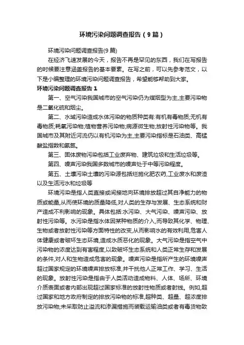 环境污染问题调查报告（9篇）