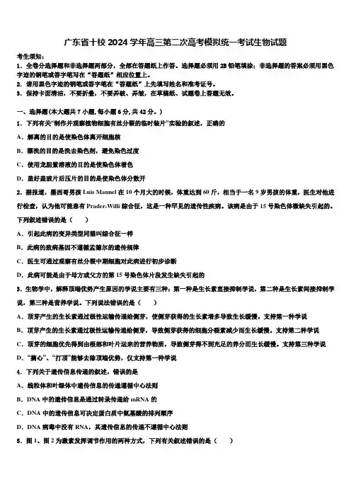 广东省十校2024学年高三第二次高考模拟统一考试生物试题含解析