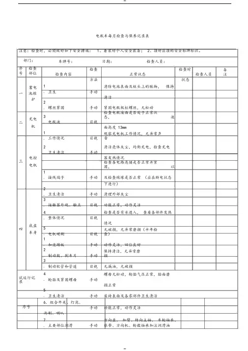电瓶车每月检查表