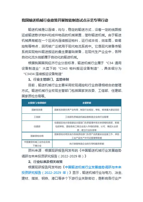 我国输送机械行业政策开展智能制造试点示范专项行动