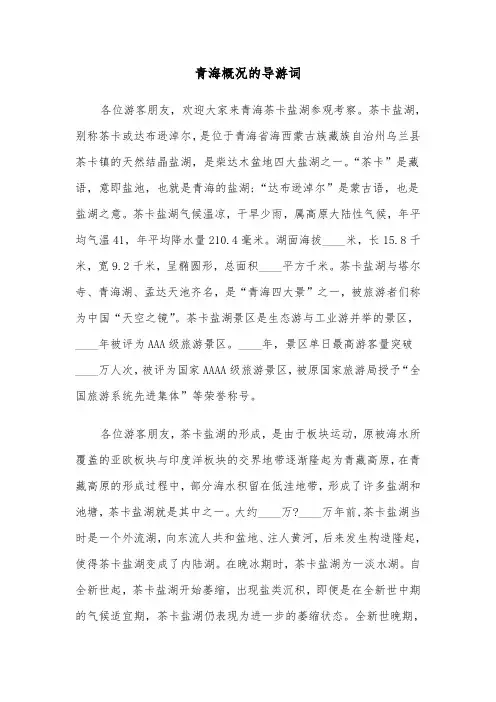 青海概况的导游词(六篇)