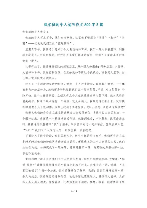 我们班的牛人初三作文800字5篇