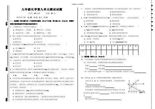 九年级化学第九单元测试试题及答案