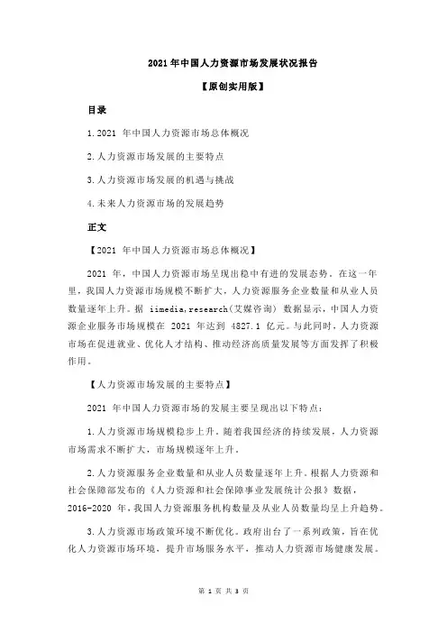 2021年中国人力资源市场发展状况报告