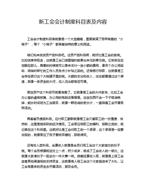 新工会会计制度科目表及内容