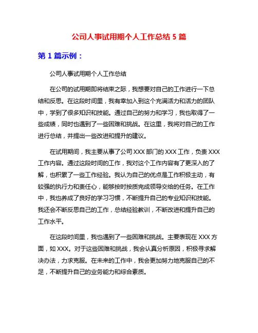 公司人事试用期个人工作总结5篇
