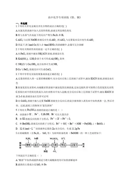 高中化学专项训练《铁、铜》(附答案)