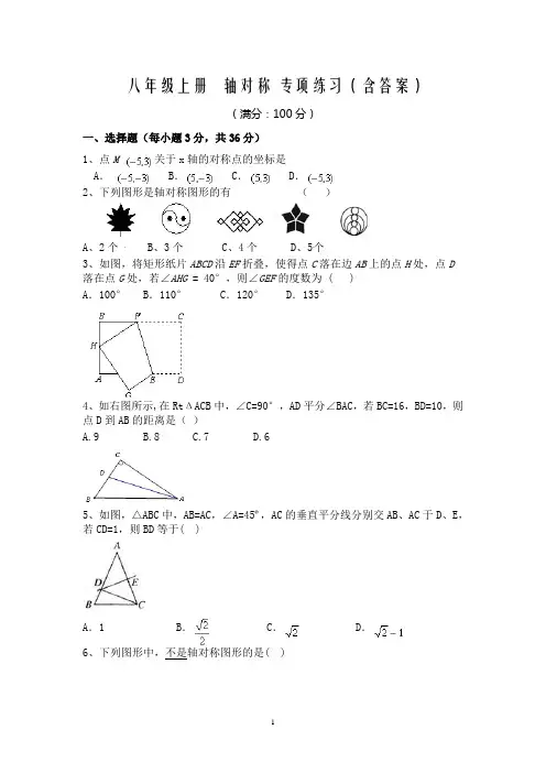 八年级上册  轴对称 专项练习(含答案)