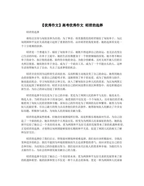 【优秀作文】高考优秀作文 昭君的选择