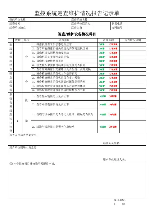 监控系统巡查维护情况报告记录单