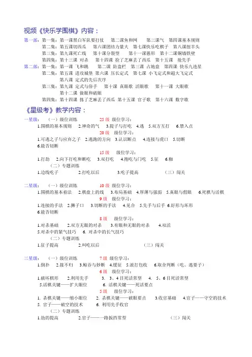 围棋教学视频、课件等目录详解