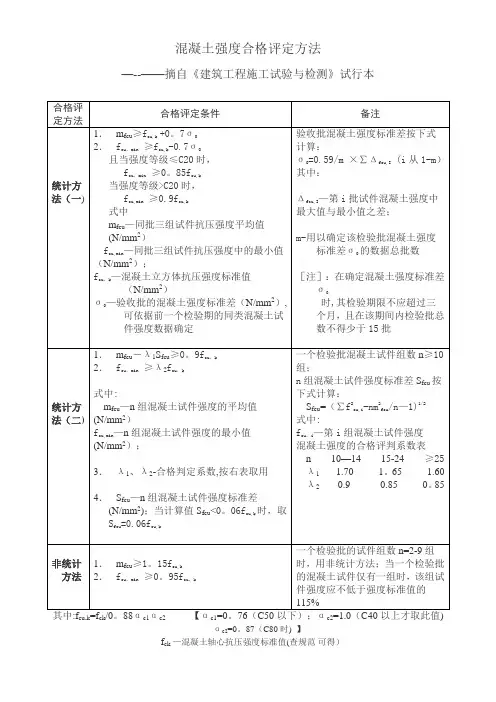 混凝土强度合格评定方法