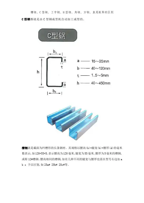 槽钢、C型钢、工字钢、H型钢、角钢、方钢、鱼尾板等的区别