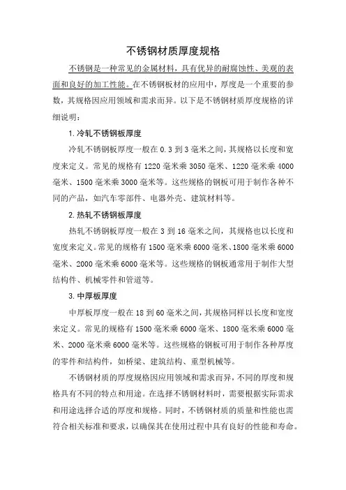 不锈钢材质厚度规格
