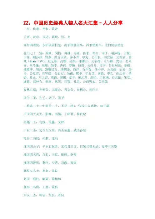 ZZ：中国历史经典人物人名大汇集–人人分享