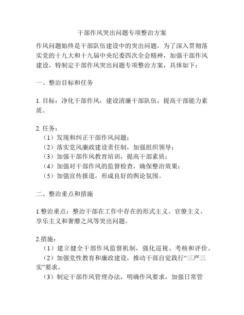 干部作风突出问题专项整治方案